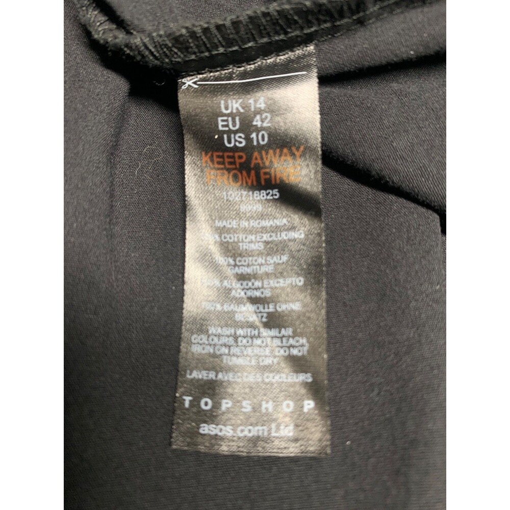 Topshop Oversized Collar Shirred Midi Dress in Black Size 10 Ruffle Hem Smocked - Picture 8 of 9